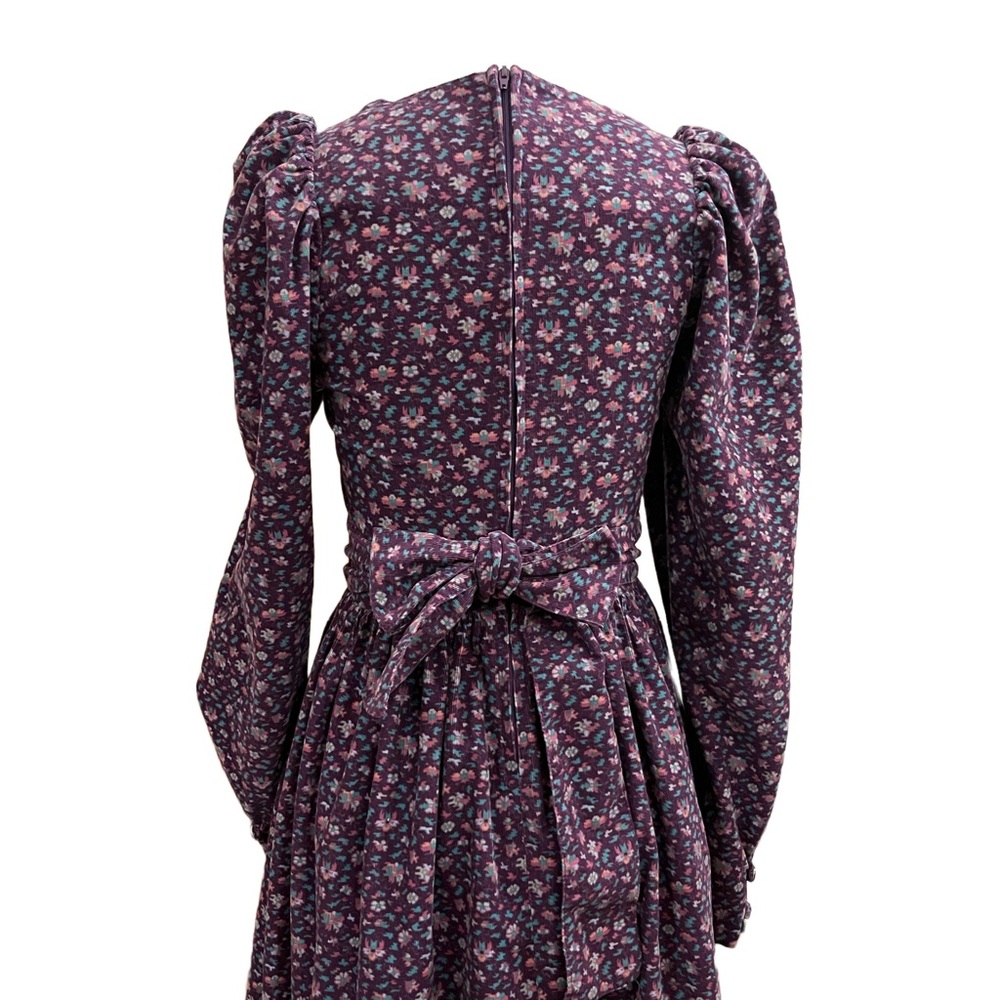 🚫Sold🚫Vintage Laura Ashley Purple Corduroy Floral Puff Sleeve A-line Dress - Picture 9 of 14
